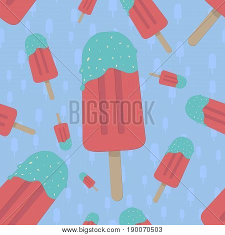 Ice Cream Seamless Pattern. Popsicle Colorful  Vector Illustration. Summer Design. Backdrop Can be Used for Wallpapers, Curtain, Plates, Surface Textures, Wrapping