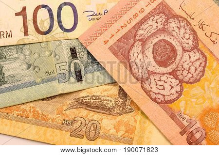 Close up Malaysia Ringgit currency note MYR