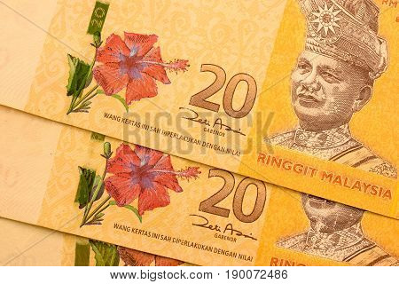 Close up Malaysia Ringgit currency note MYR