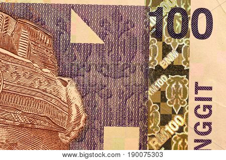 Close up Malaysia Ringgit currency note MYR