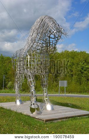 BROMONT QUEBEC CANADA 06 21 17:  By Mathieu Isabelle new statue in Bromont. The home of the Parc equestre Olympique de Bromont, equestrian olympic park.