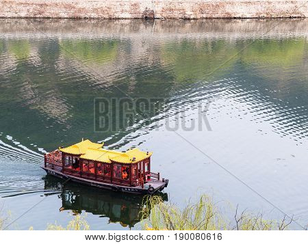 Boat On Yi River In Longmen Area
