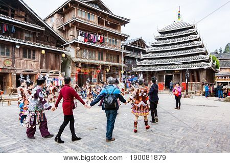 Visitors In Round Dance On Square In Chengyang
