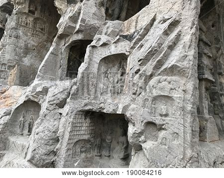Carved Caves And Rooms In Longmen Grottoes