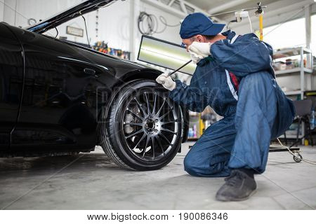 Sports car in a workshop