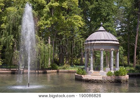 Chinesque Pond In Public Garden Of Prince Park, Aranjuez, Madrid, Spain.