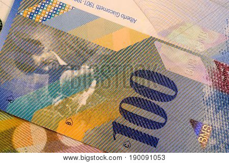 Close up Swiss francs currency note CHF