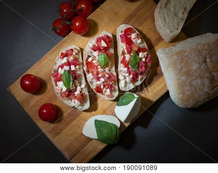 bruschetta with caprese salad on ciabatta italian recipe