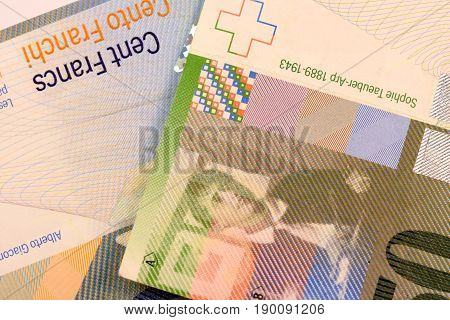 Close up Swiss francs currency note CHF