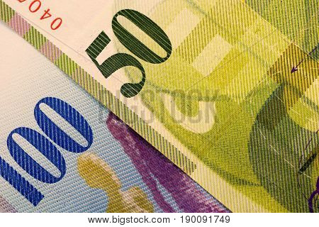 Close up Swiss francs currency note CHF