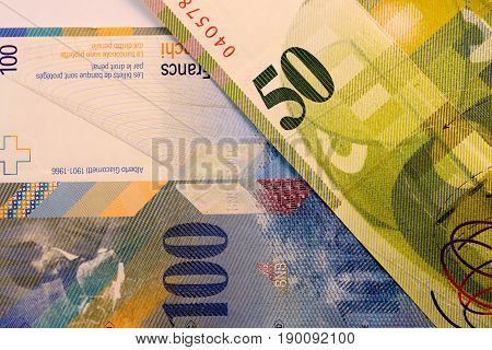 Close up Swiss francs currency note CHF