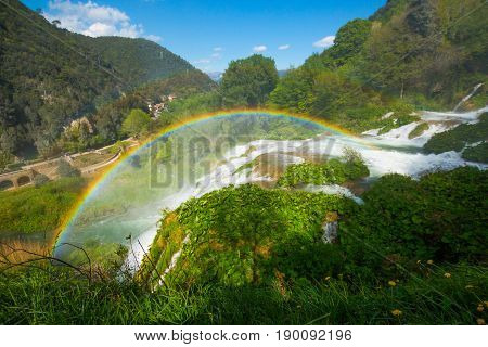 Raimbow over Marmore's waterfalls in Umbria Italy
