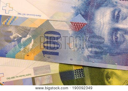 Close up Swiss francs currency note CHF
