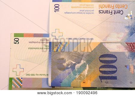 Close up Swiss francs currency note CHF
