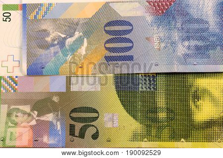 Close up Swiss francs currency note CHF