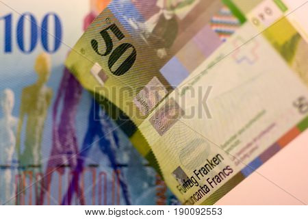 Close up Swiss francs currency note CHF