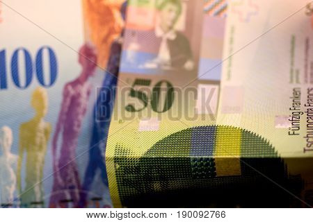 Close up Swiss francs currency note CHF