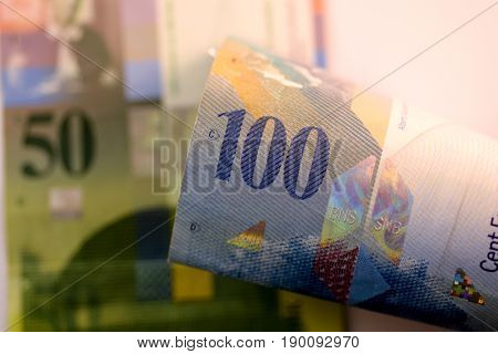 Close up Swiss francs currency note CHF