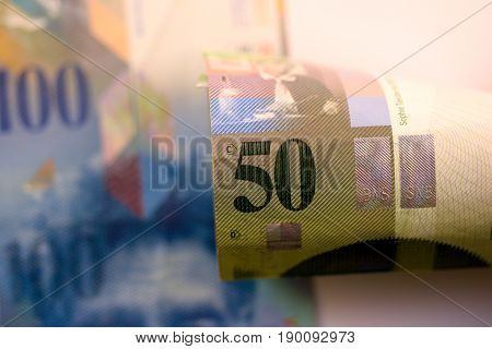 Close up Swiss francs currency note CHF