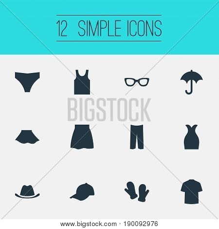 Vector Illustration Set Of Simple Dress Icons. Elements Brolly, Head Accessory, Singlet And Other Synonyms Top, Accessory And Shirt.