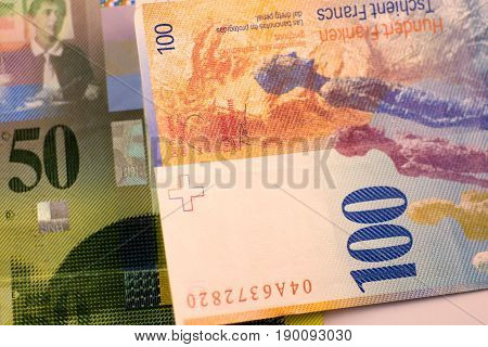 Close up Swiss francs currency note CHF