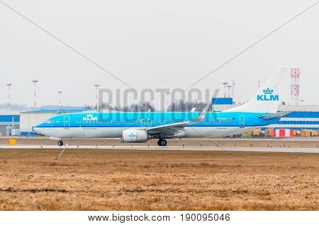 Boeing 737 Klm Airlines, Airport Pulkovo, Russia Saint-petersburg August 2016.