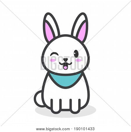 Cute and tender rabbit. White rabbit kawaii. Cartoon style. Vector stock.