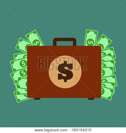 Money Suitcase. Suitcase with money concept. Vector stock.