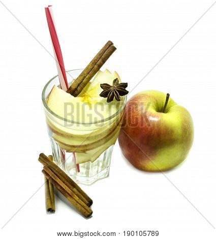 Detox water with apple cinnamon and anise isolated on white background. Healthy lifestyle. Drinks for health