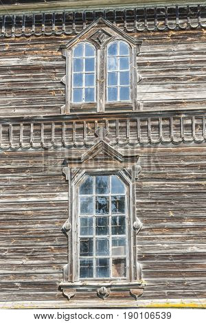 Two old window. Detail of orthodoxy church in Pobirka near Uman - Ukraine Europe.