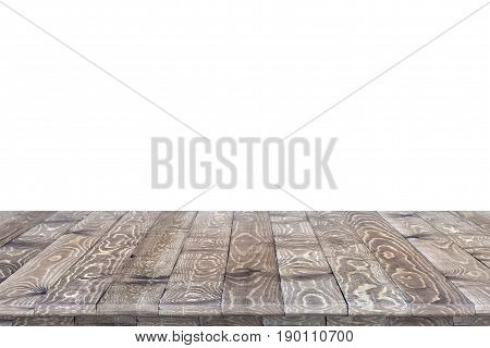 Empty wooden worktop perspective for product placement montage. Wooden worktop perspective. Wooden worktop surface. Rustic wooden table perspective. Large empty wooden worktop perspective. Wooden table texture background. Wooden table perspective.