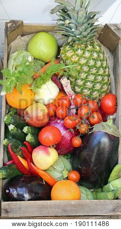Boxes Of Fresh Vegetables And Fruits On Sale At Market