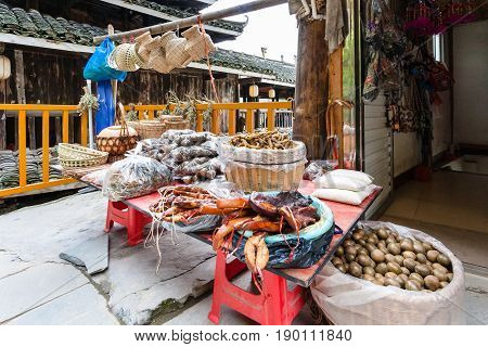Stall With Local Products On Market In Chengyang