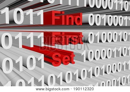 Find first set in the form of binary code, 3D illustration