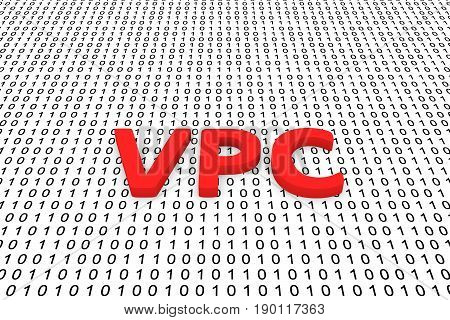 VPC in a binary code 3D illustration