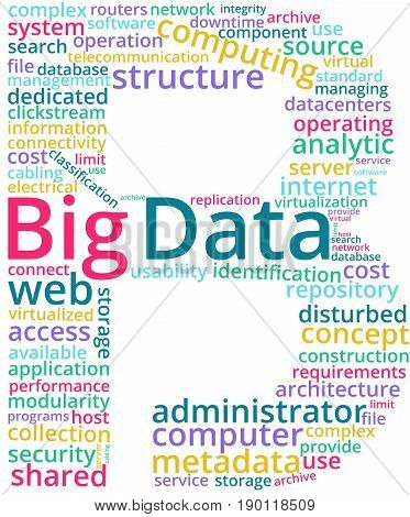 Big Data Word Cloud Text Illustration. Technology keyword tags isolated vector. Transparent.