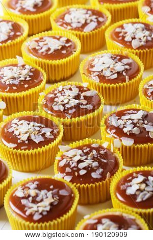 Delicious homemade Flan dessert or creme caramel dessert . Fresh and tasty caramel cheesecake