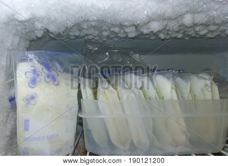 frozen breast milk packed  in storage bags