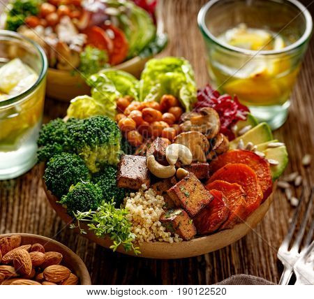 Buddha bowl of mixed vegetables, healthy and nutritious vegan salad