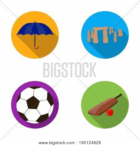 Umbrella, stone, ball, cricket .England country set collection icons in flat style vector symbol stock illustration .