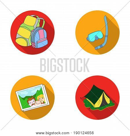 Travel, vacation, backpack, luggage .Family holiday set collection icons in flat style vector symbol stock illustration .