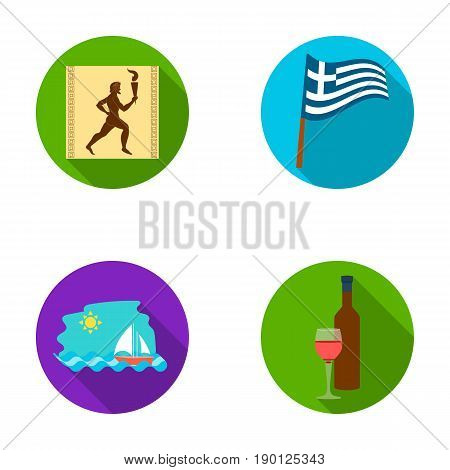 Greece, running, wine, flag .Greece set collection icons in flat style vector symbol stock illustration .