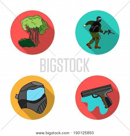 Mask, gun, paint, inventory .Paintball set collection icons in flat style vector symbol stock illustration .