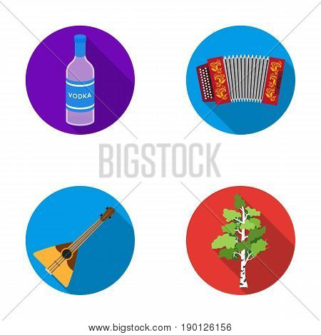 Russia, country, vodka, accordion .Russia country set collection icons in flat style vector symbol stock illustration .