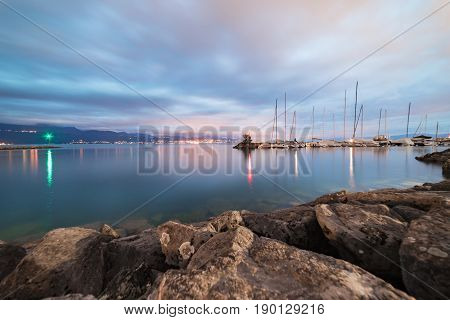 Nightfall at Pully by Lake Leman (Lake Geneva) in Switzerland