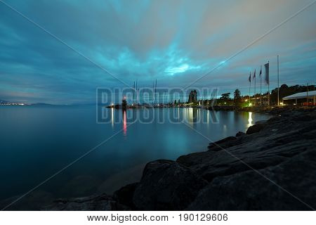 Nightfall at Pully by Lake Leman (Lake Geneva) in Switzerland
