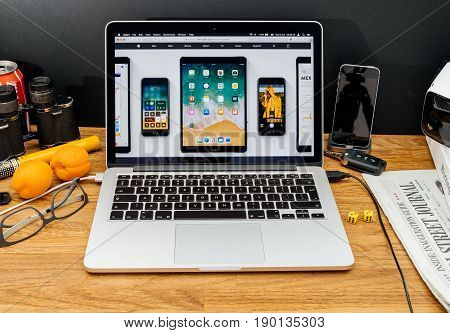 Paris France - June 6 2017: Apple Computers Website On Macbook Retina In Creative Environment Showca