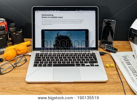 Paris France - June 6 2017: Apple Computers Website On Macbook Retina In Creative Environment Showca