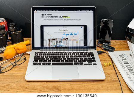 Paris France - June 6 2017: Apple Computers Website On Macbook Retina In Creative Environment Showca