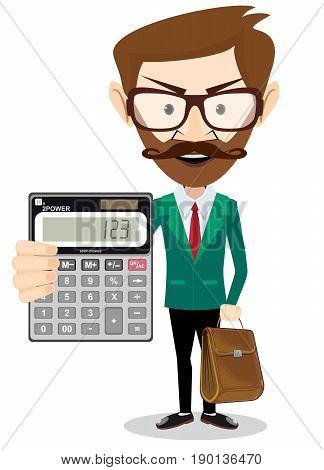 man holding a calculator. Stock vector illustration for poster, greeting card, website, ad, business presentation, advertisement design.